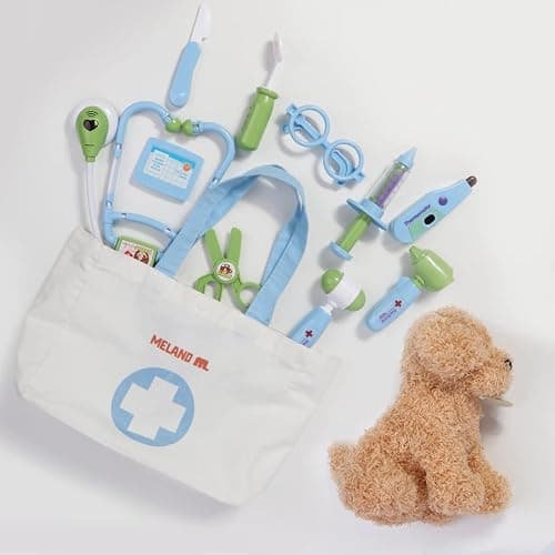 Meland Toy Doctor Kit for Kids - Pretend Play Doctor Set with Dog Toy, Carrying Bag, Stethoscope Toy & Dress Up Costume - Doctor Play Gift for Kids Toddlers Ages 3 4 5 6 Year Old for Role Play thumbnail 6
