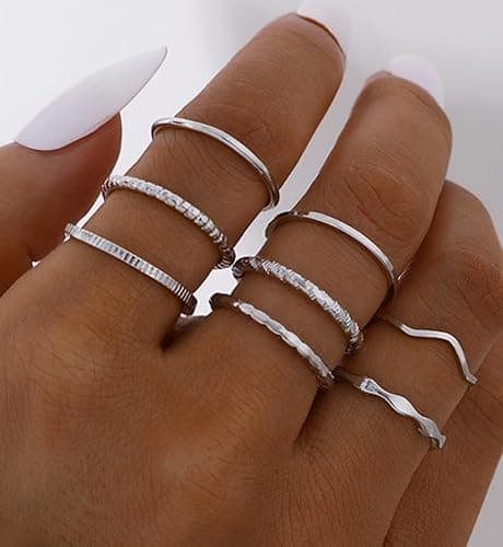 iF YOU 25 Pcs Gold Stackable Ring Set for Women, Chunky Knuckle Finger Midi Rings, Silver Simple Stacking Cute Rings Pack Trendy Stuff Jewelry Gift thumbnail 5