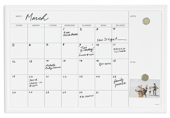 U Brands Magnetic Dry Erase Calendar White Board, 30" x 20", White Wood Style Frame, Includes Magnets thumbnail 4