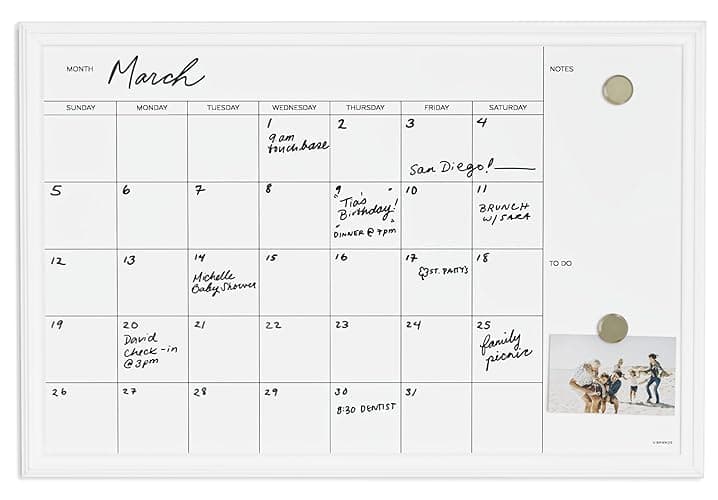 U Brands Magnetic Dry Erase Calendar White Board, 30" x 20", White Wood Style Frame, Includes Magnets thumbnail 5