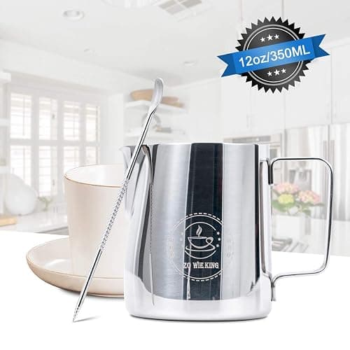 Milk Frothing Pitcher 12oz, Espresso Steaming Pitchers 350ml, Frother cup, Coffee Cappuccino Latte Art,304 Stainless Steel Jug with Decorating Art Pen thumbnail 9