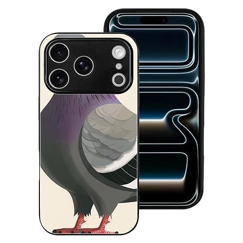HKMNLEW Tempered Glass Phone Case for iPhone 17 Pro, Cartoon Pigeon Prints TPU Shockproof Protective Case Cover for Women Men thumbnail 2