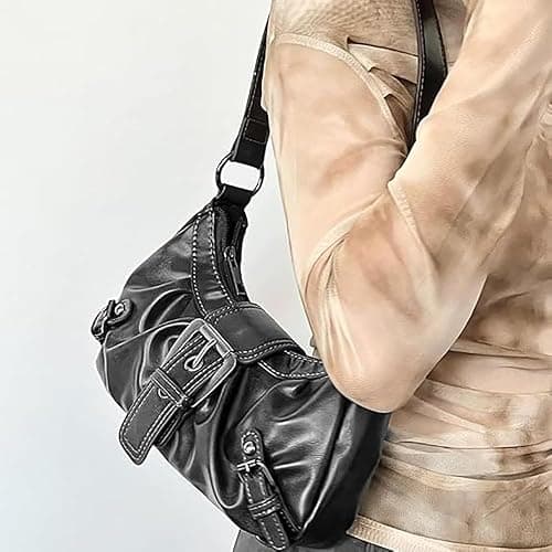 AFMKTICA Y2K Trendy Purse for Women, Leather Buckle Punk Hobo Clutch Purses Bags for Ladies Top Handle Shoulder Bag thumbnail 2