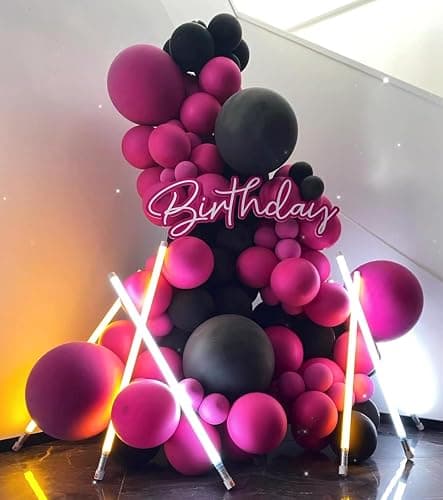 BAUANOOY 100pcs Hot Pink Balloons 12 inch, Bright Pink Latex Balloons with Pink Ribbon for Birthday Wedding Engagement Bridal Bachelorette Tropical Party Decorations thumbnail 2
