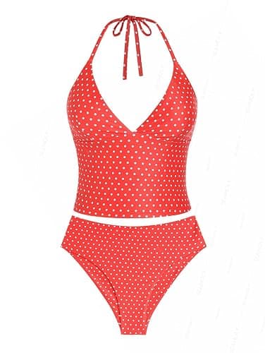seamoly Women’s Floral Tankini Set, Halter Neck Two-Piece Swimsuit with Tie Detail - Image 1
