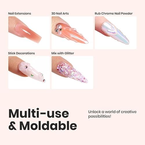 Beetles Solid Builder Gel for Nails, 20g *4 Colors Clear Pink White 3D Sculpting Gel Non-Sticky Hand Carving Nail Glue for 3D Nail Art with 3D Mold Chrome Nail Powder Tools Salon DIY at Home thumbnail 4