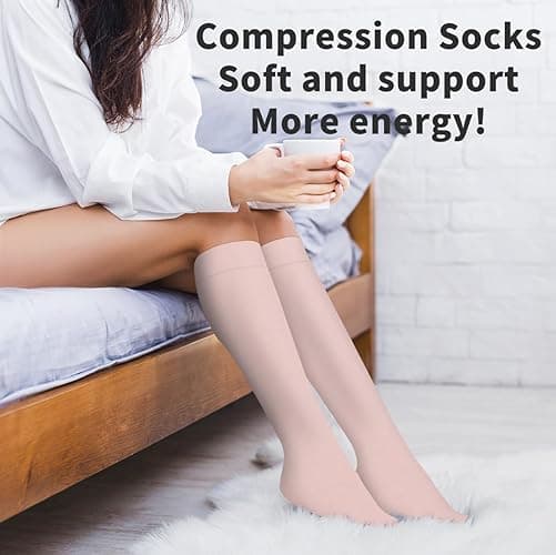 Copper Compression Socks for Women and Men(6 Pairs)-Best Support for Running, Athletic, Nursing, Travel - Large-X-Large - 09b Apricot/White/Blue/Gray/Pink/Green thumbnail 4