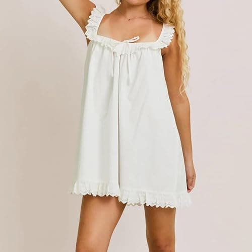 Feclmiyt Women‘s Summer Mini Dress Y2k Bow Front Ruffled Trim Sleeveless Babydoll Short Dress Loose Fit Tank Sundresses Beachwear thumbnail 3