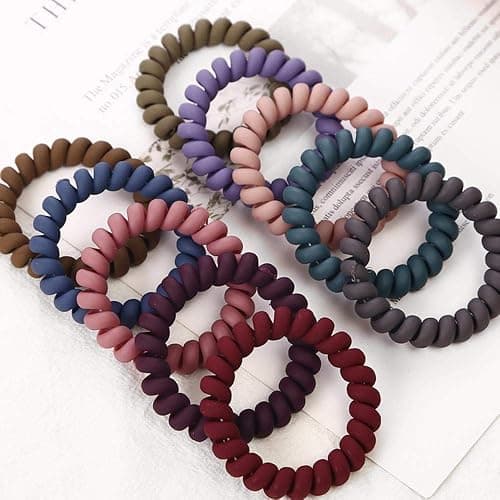 Spiral Hair Ties Set - 10 Piece Medium Coil Elastics for Thick Hair, Multicolor No-Crease Telephone Cord Plastic Ties for Women and Girls (Matte Color) thumbnail 2