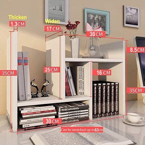 Meikuler Desktop Shelf Organizer, Adjustable Wood Display Desk Shelf, Office Storage Rack Tabletop Bookshelf Multipurpose Shelves for Home Decor, Office, Gifts thumbnail 3