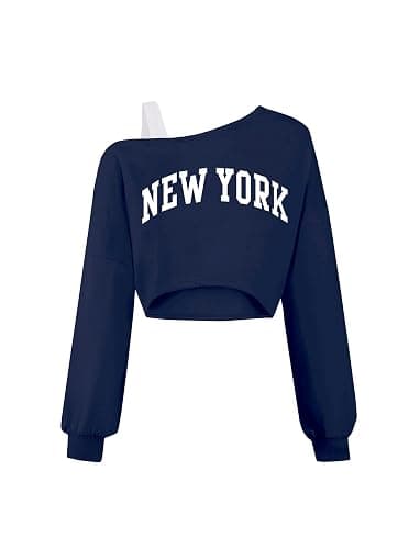 Ecolala Girls Off The Shoulder Sweatshirt Asymmetrical Long Sleeve Cute Crop Tops - Image 1