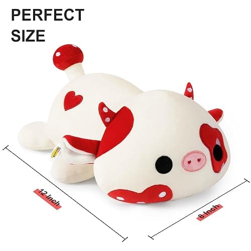 Onsoyours Cute Cow Plushie, Soft Stuffed Mushroom Love Cow Squishy Plush Animal Toy Pillow Gift for Kids (Red Mushroom Cow, 12") thumbnail 3