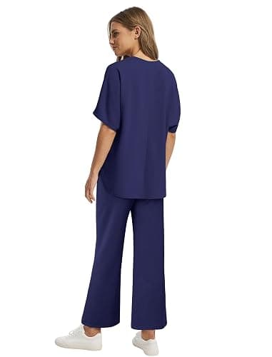 Sampeel Two Piece Sets for Women Summer Outfits Oversized Wide Leg Crop Pants Lounge Sets Airport Beach Vacation Clothes thumbnail 5