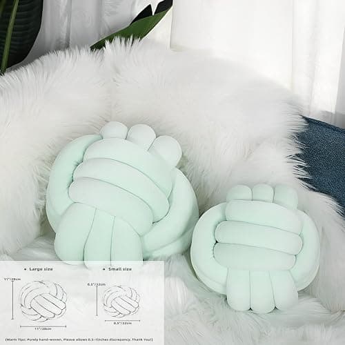 KEBAIHUA Knot Ball Pillows, Round Throw Pillow Cushion (Light Green,8.5") | Home Decor Soft Plush Pillow, Throw Knotted Ball Pillow, Stress-relief, Cute Decor for Kids Room,Sofa,Bed,Ideal Gift thumbnail 4