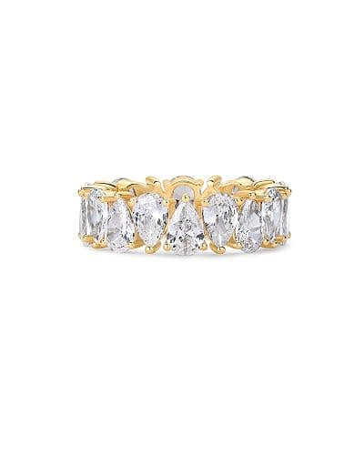 PAVOI 14K Gold Plated Pear Love Eternity Rings for Women | Gold Cubic Zirconia Ring | Bridal Eternity Wedding Band Ring thumbnail 3