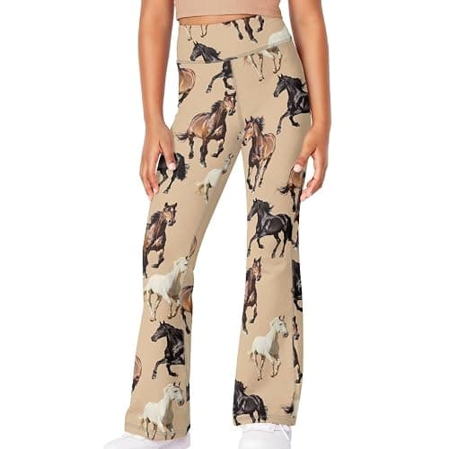 GWDDCMGYH Girls Leggings Floral Print High-Waisted Flared Pants 5-14 Years - Image 1