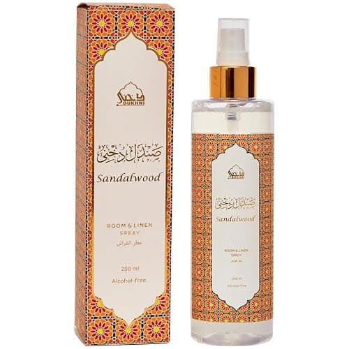 Sandalwood Room & Linen Spray by Dukhni | 250ml Sandalwood fragrance Air Freshener, Attar al Faraash for home & prayer mats | Bed linen, Sofa Mist, natural home scent, curtain spray, odour eliminator - Image 1