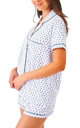 Womens Pajamas Set Button Down 2 Piece Cute Monkey Bunny Y2k Preppy Heart Pjs Sets Lounge Comfy Sleepwear thumbnail 4