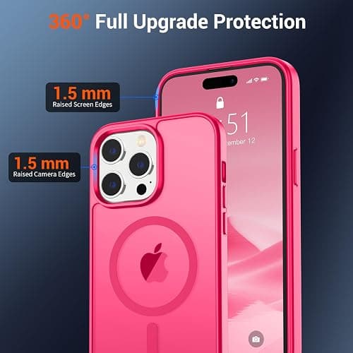 SUPFINE Magnetic for iPhone 14 Pro Max Case (Compatible with MagSafe) (Military Grade Drop Protection) Slim Translucent Matte Shockproof with Anti-Fingerprint Phone Case,Hot Pink thumbnail 4