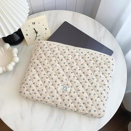 Puffy Laptop Sleeve 13-15.6 Inch Cute Quilted Laptop Protective Case Padded Floral Computer Sleeve for MacBook (A-Blue, 15 Inch) thumbnail 9