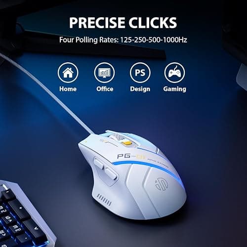 INPHIC PG1 Wired Computer Gaming Mouse Ergonomic, 12800 DPI High-Precision, 6 Programmable Buttons, RGB Backlit for Gaming - White Gray thumbnail 5