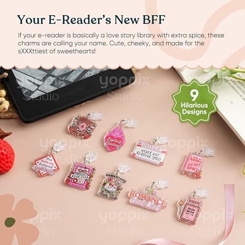 YOPPIX 9PCS Charms for E-Reader, About Funny Theme Dust Plug Charm Compatible with Type C Charging Port, Gift for Book Lover Readers Men Women Teachers Students, Accessories for E-Reader thumbnail 2
