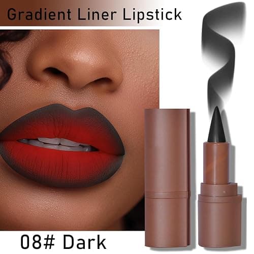 3Pcs 2-in-1 Gradient Lip Liner and Lipstick Lip Combo Set - Coffee Bean & Mulberry & Dark Colors Achieve Flawless Contour and Gradual Ombre Effect Crayon Form Cone Tip, Dark Brown Black Lip Liner Set thumbnail 4