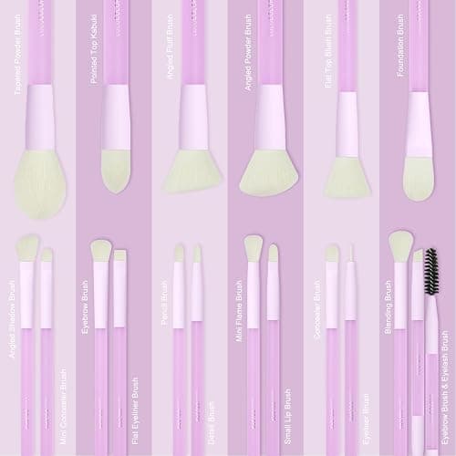 LULUCOLORS 18-Piece Light Purple Professional Makeup Brush Set – Translucent Rubberized Handles, Soft Synthetic Bristles for Face & Eye Makeup–Includes Travel Bag & Sponges, Complete Brush Collection thumbnail 6