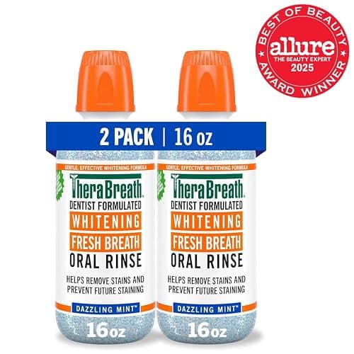 TheraBreath Whitening Mouthwash, Dazzling Mint, Dentist Formulated, 16 Fl Oz (2-Pack) thumbnail 2
