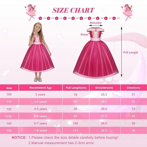 URAQT Robe de Princesse Filles Costume de La Belle au Bois Dormant(100-150) | Deguisement Princesse Fille Fête Anniversaire, Halloween, Noël, Carnaval, Cosplay, Robe de Soirée thumbnail 5