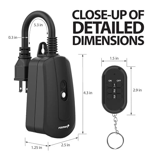 Fosmon Outdoor Wireless Remote Control Outlet, Heavy Duty Waterproof Electrical Plug-in Light Switch, 3-Prong, 100ft Range, Grounded, 3 Receivers, 1 Remote - UL Listed thumbnail 6