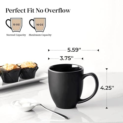DOWAN Coffee Mugs, Black Coffee Mugs Set of 6, 16 oz Ceramic Coffee Cups with Large Handles for Men Women, Porcelain Big Mug for Tea Latte, Mug Gifts for Home Office Party thumbnail 3