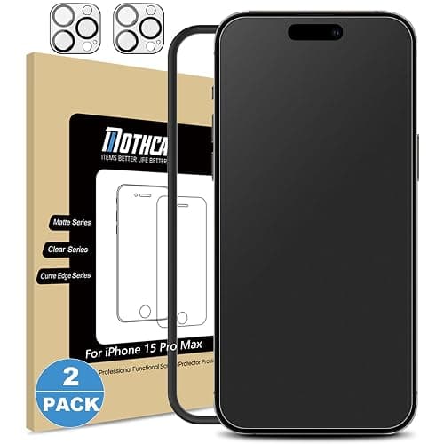 Mothca 2 Pack Matte Glass Screen Protector for iPhone 15 Pro Max[6.7 inch] + 2 Pack Camera Lens Protector, Anti-Glare & Anti-Fingerprint Case Friendly Tempered Glass Film, Bubble Free, Smooth as Silk - Image 1