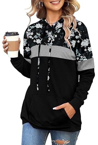 Angerella Hoodies for Women Camo Leopard Print Tops Pullover Hooded Sweatshirt Drawstring with Pocket - Medium 6-flower Pink thumbnail 2
