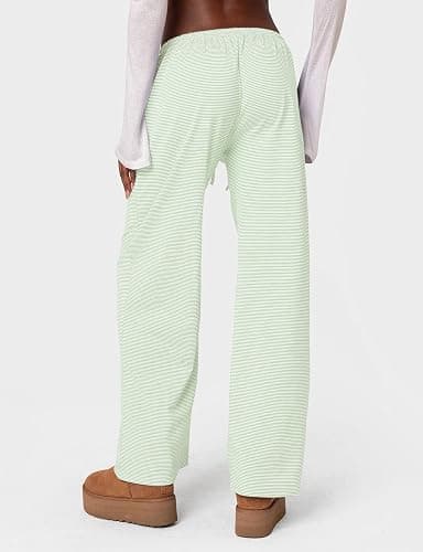 Ugerlov Women's Wide Leg Striped Pants Casual Drawstring Elastic Low Rise Pajama Pants Lounge Wear Trousers thumbnail 3