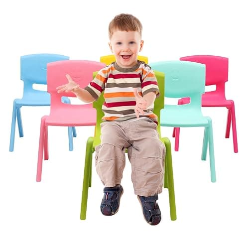 LOYALHEARTDY 6Pcs Stackable School Chairs, Plastic School Stack Chair Colorful Kids Plastic Chair for Toddlers Classroom Furniture School (Colorful 2, 20.87" H) thumbnail 4