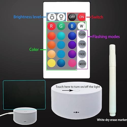 Acrylic Dry Erase Board 16 Colors Can Remote Control Light 7.3x5x0.2 Clear Desktop Note Memo Board, Includes Dry Erase Markers, Rewritable Night Light with Message Board, Soft Light Desk Lamp Gift thumbnail 3