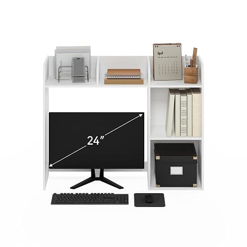 Furinno Classic Desk Shelf, 5-Shelf Desktop Hutch, Book Shelf, 3-Tier Desk Organzier, for Office Supplies, Office Desk Accessories, for Home Office, College, Dorm, White thumbnail 5