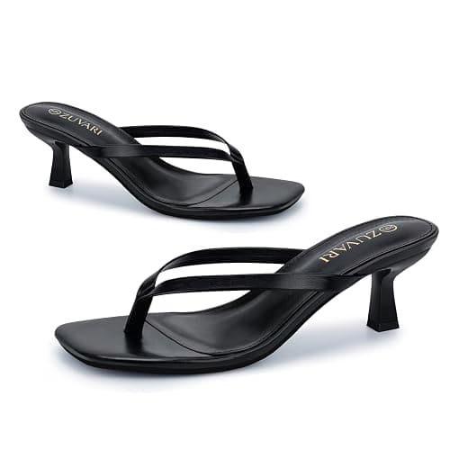 ZUVARI Kitten Heels for Women, Square Toe Flip Flop Kitten Heel Sandals, 2.16 Inch Thong Heels, Slip-On Dressy Summer Heeled Sandals thumbnail 4