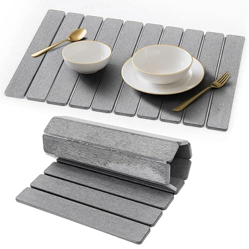 Stone Drying Mat for Kitchen Counter, Quick Diatomaceous Earth Mats for Dishes, 23.6"L x 15.7" W Super Absorbent Fast-Drying Collapsible Countertop Stone Mat (Light Grey, 24" x 16") - Image 1