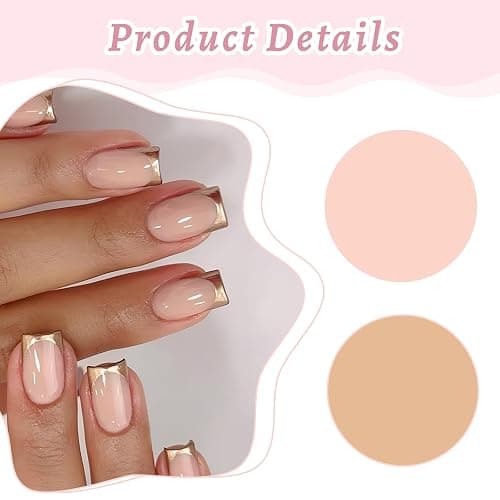 Calkrer - Lot de 24 faux ongles à pression - Couleur or - Taille moyenne - Couverture complète - Colle gel et lime à ongles thumbnail 3