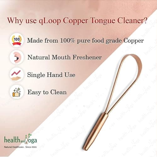 HealthAndYoga™ qLoop Copper Tongue Cleaner - Easy One Hand Use - Larger Surface Coverage - Ayurvedic Copper Health for Fresh Breath and Total Oral Hygiene (Single) thumbnail 8