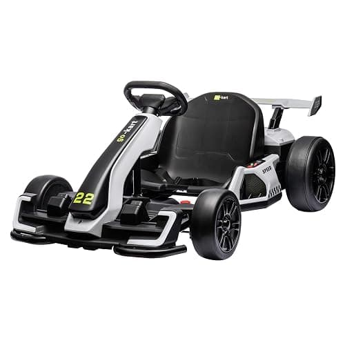 Go Karts for Kids,24V Electric Go Kart With 2 * 150W Powerful Motors,8mph Max Speed,Max Load 110lbs,W/Button Start,Lights,Safety Belt, Music Age 6-12-WHITE - Image 1
