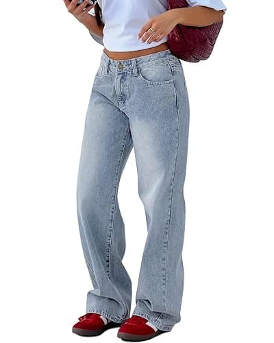 KDF Wide Leg Jeans for Women Low Rise Barrel Jeans Women Baggy Denim Pants - Image 1