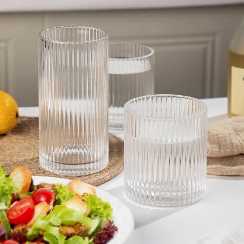 Lumkit Ribbed Drinking Glasses 6pcs, 12oz and 10oz Glassware, Tumbler Glasses Cup Set for Wedding, Party, Christmas Gift, Clear thumbnail 3