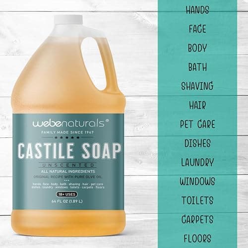 WEBE Pure Unscented Castile Liquid Soap Refill, 64 Ounce | Vegan & Gluten Free Non-GMO, For Face, Body Wash, Dishes, Pets & Laundry thumbnail 4