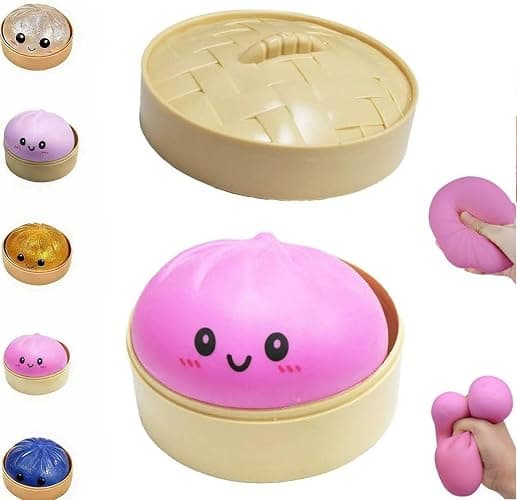 Dumpling Squishies,Glitter Dumpling, Glitter Squishy with Box,Easter Basket Stuffers (Pink) - Image 1