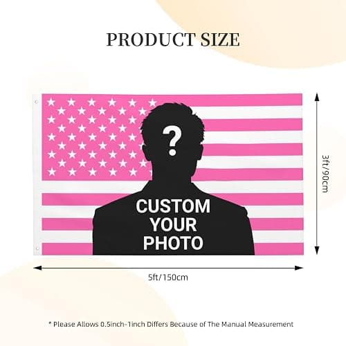 Generic Custom 3x5 Ft American Flag with Photo Text Personalized Funny Flag for Room Custom Pink Tapestry thumbnail 3