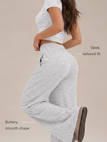 Trendy Queen 2 Piece Matching Summer Lounge Set Womens Side Ruching Top Wide Leg Pants Sets with Pockets thumbnail 4