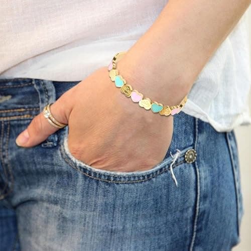 ⭐️HFLWYWD Cute Love Heart Gold Plating Staiess Steel Lucky Cuff Bangles,Heart Bracelets For Women Grils,Ttanh Wedding Party Charm Bangles Jewelry Gift thumbnail 8